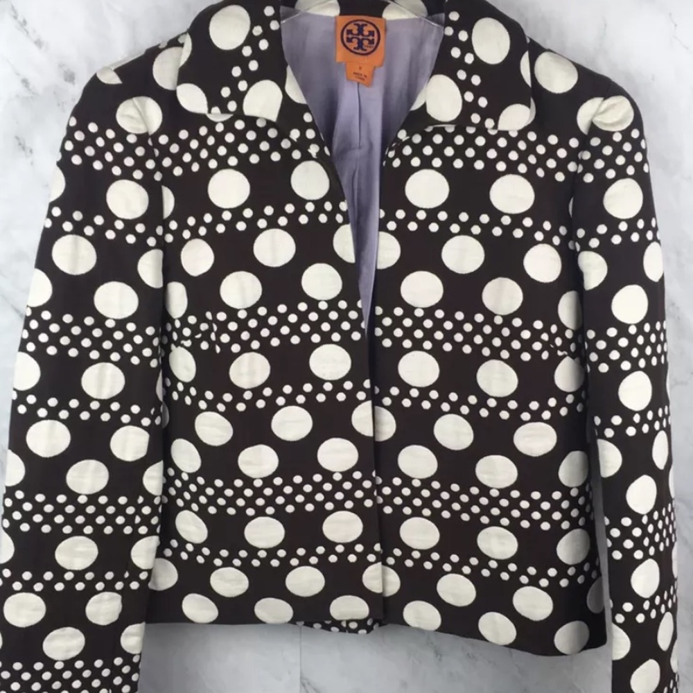 TORI BURCH Brown/White Polka Dot Croped Jacket